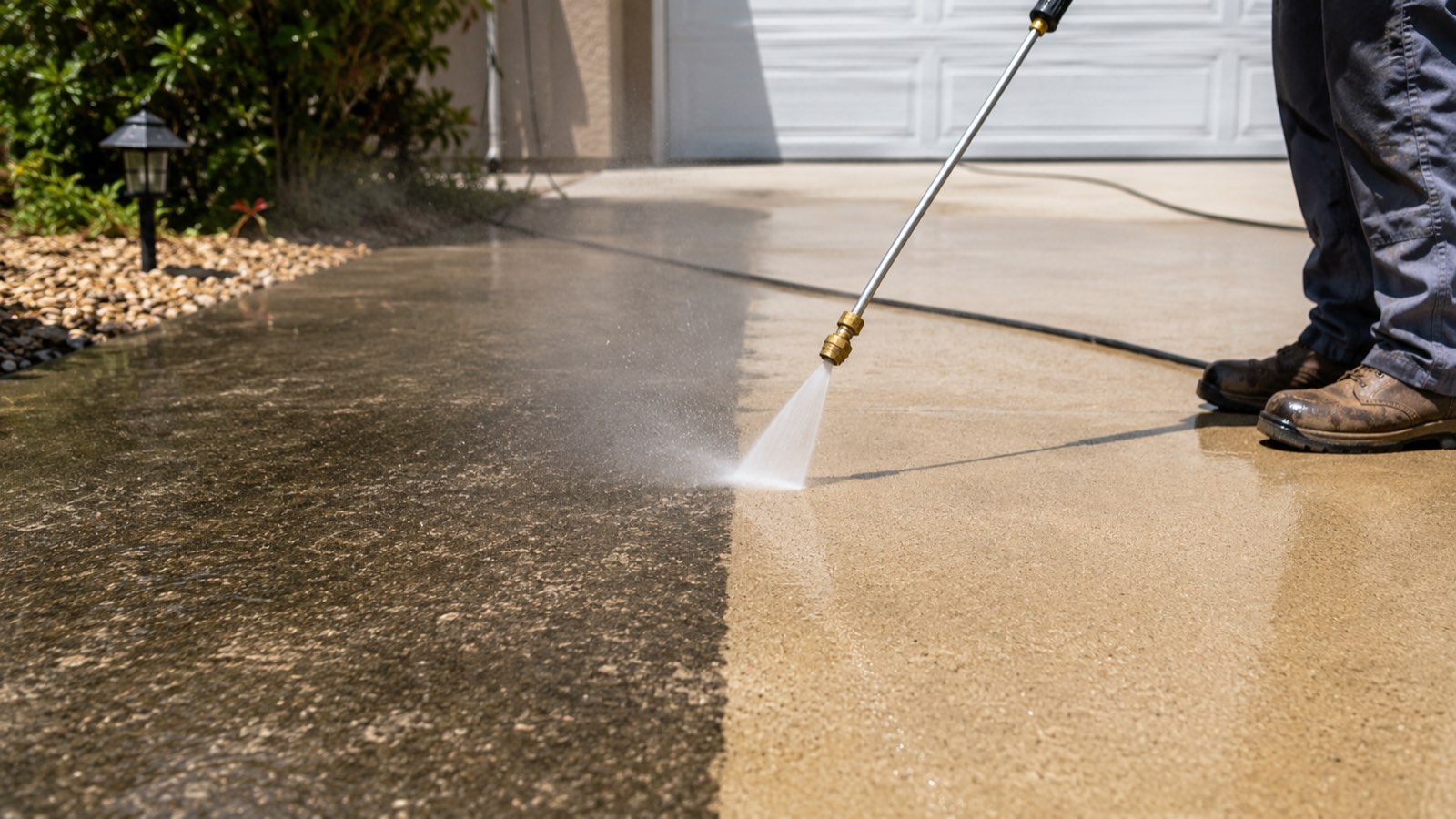 pressure washing Burbank CA driveway cleaning in progress